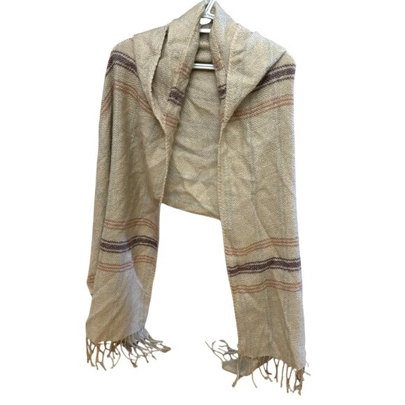 Jessica Simpson Hooded Fringe Shawl Wrap Poncho One Size Acrylic Beige - Picture 1 of 5